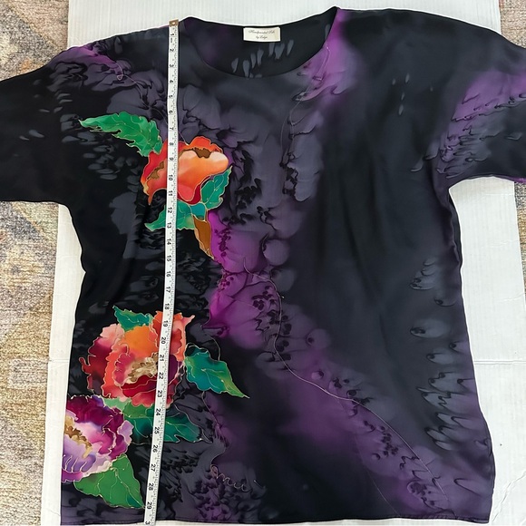 Lahja Hand Painted Silk Top Black Floral Print - Picture 7 of 8